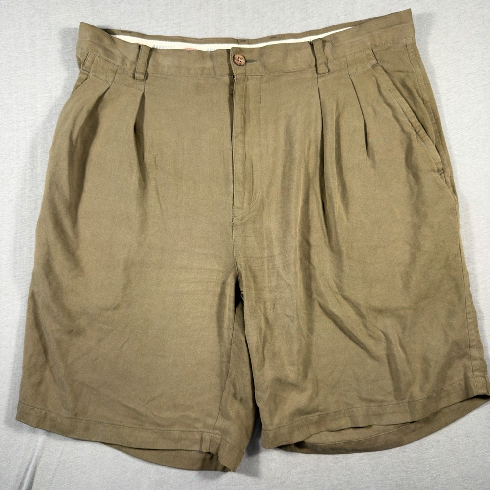 Baracuta Mens 36 Silk Pleated Shorts Olive Drab Khaki Casual Luxury Resortwear